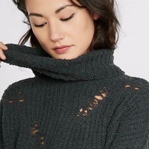 Express Plush Cowl Neck Distressed Sweater